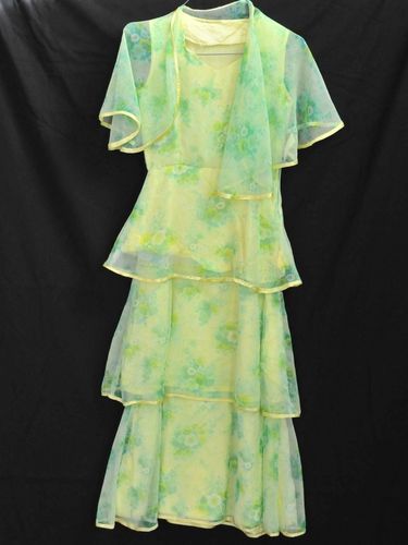 Party Frock with Cape | Period: 1970s | Material: Chiffon & satin
